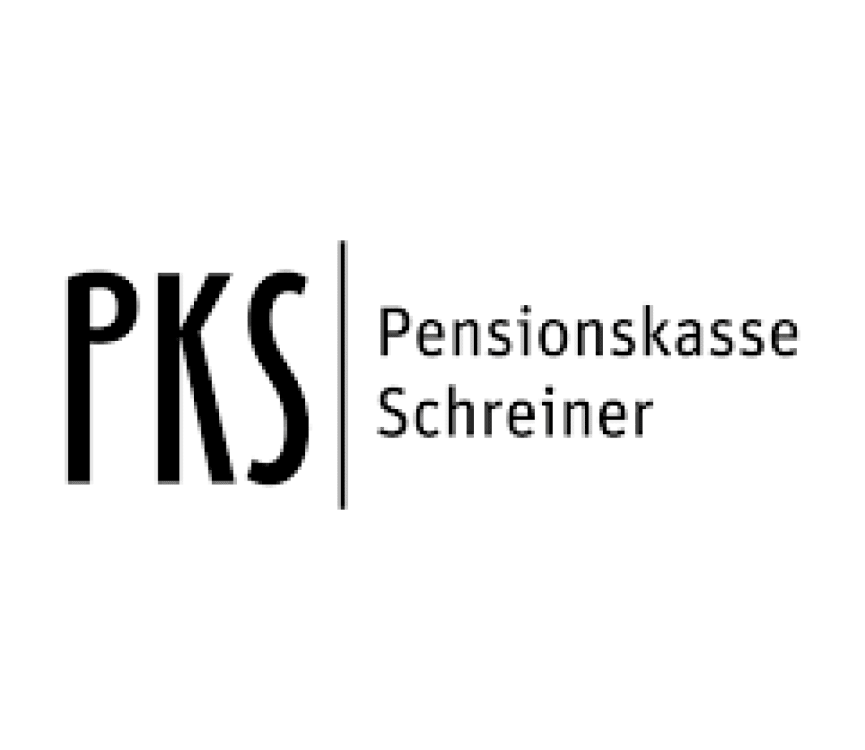 Logo texte noir avec PKS en gros caractères gras sur le côté gauche, séparé par une ligne verticale de Pensionskasse Schreiner en plus petits caractères sur le côté droit, le tout sur fond blanc.