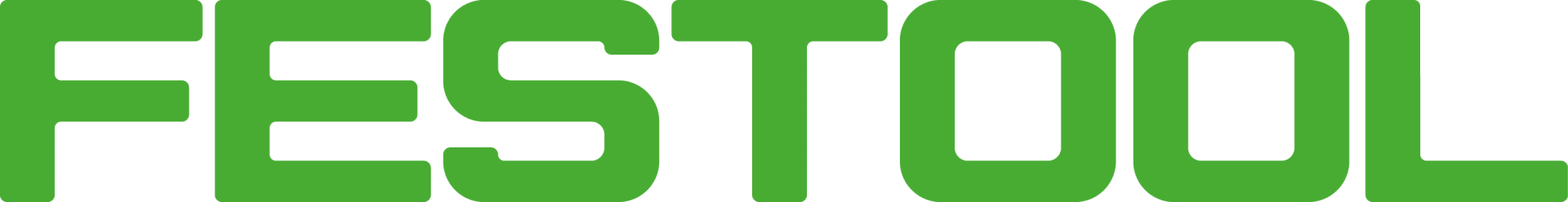 Logo texte vert en caractères gras avec l'inscription "FESTOOL" en majuscules et bords arrondis sur un fond transparent.