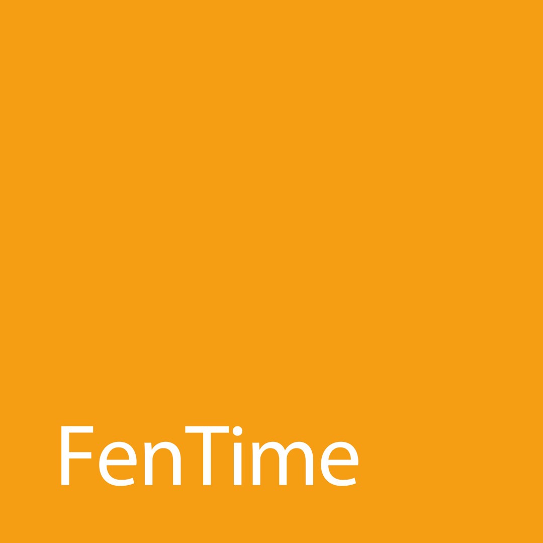 Fond carré orange avec le mot FenTime écrit en texte blanc près du coin inférieur gauche.