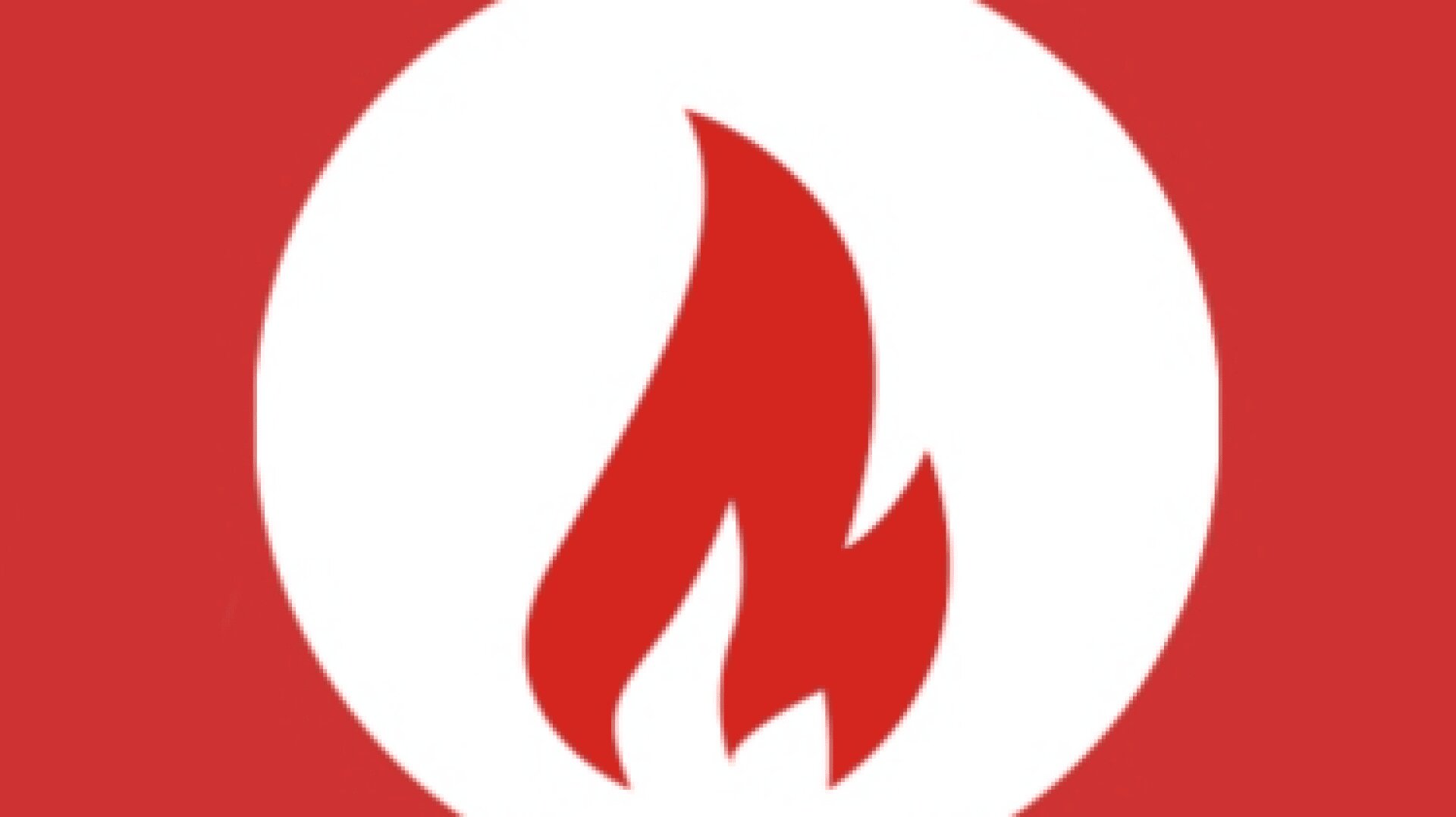 Ein rotes Flammensymbol in der Mitte eines weißen Kreises, mit einem roten Hintergrund um den Kreis herum.