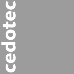Das Wort cedotec ist in großen, fetten, weißen Kleinbuchstaben vertikal auf der linken Seite eines grauen Hintergrunds geschrieben. Der Rest des Bildes ist leer.