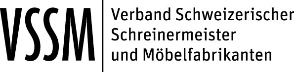 Logo mit den Grossbuchstaben "VSSM" auf der linken Seite und dem Schriftzug "Verband Schweizerischer Schreinermeister und Möbelhersteller" auf der rechten Seite in vertikaler Anordnung.